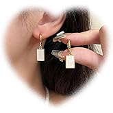 W WEILIRIAN Square Hoop Drop Earrings for Girls White Square Dangle Earrings Square Hoop Earrings Vintage Geometric Earrings Jewelry for Women Gifts