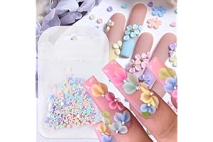 TYUIMHX Flowers Nail Charms 3D Resin Colorful Petals Charms for Acrylic Nails Gold Pearls Nail Rhinestones Floral Nail Art Charms Spring Summer Nail Supplies for Women Nail Decorations Crafts (150 pcs)