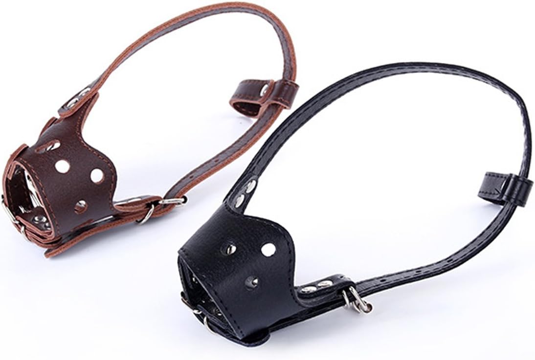 PETCUTE Leather Muzzle for Large Sized Dog,Basket Muzzle for Dogs with Adjustable Straps,Breathable Dog Muzzles to Prevent Biting and Eating,Mouth Guard for Large and Medium Dogs XS Brown - Image 4