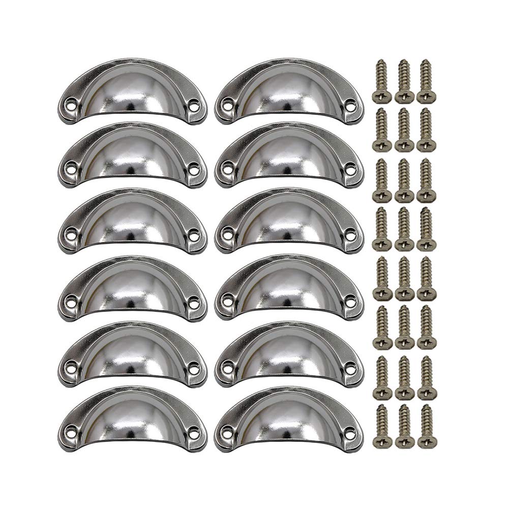 BOZONLI 12 Pack Retro Metal Kitchen Cupboard Drawer Cabinet Door Handles Knobs Chrome White Shell Cup Pull Handle