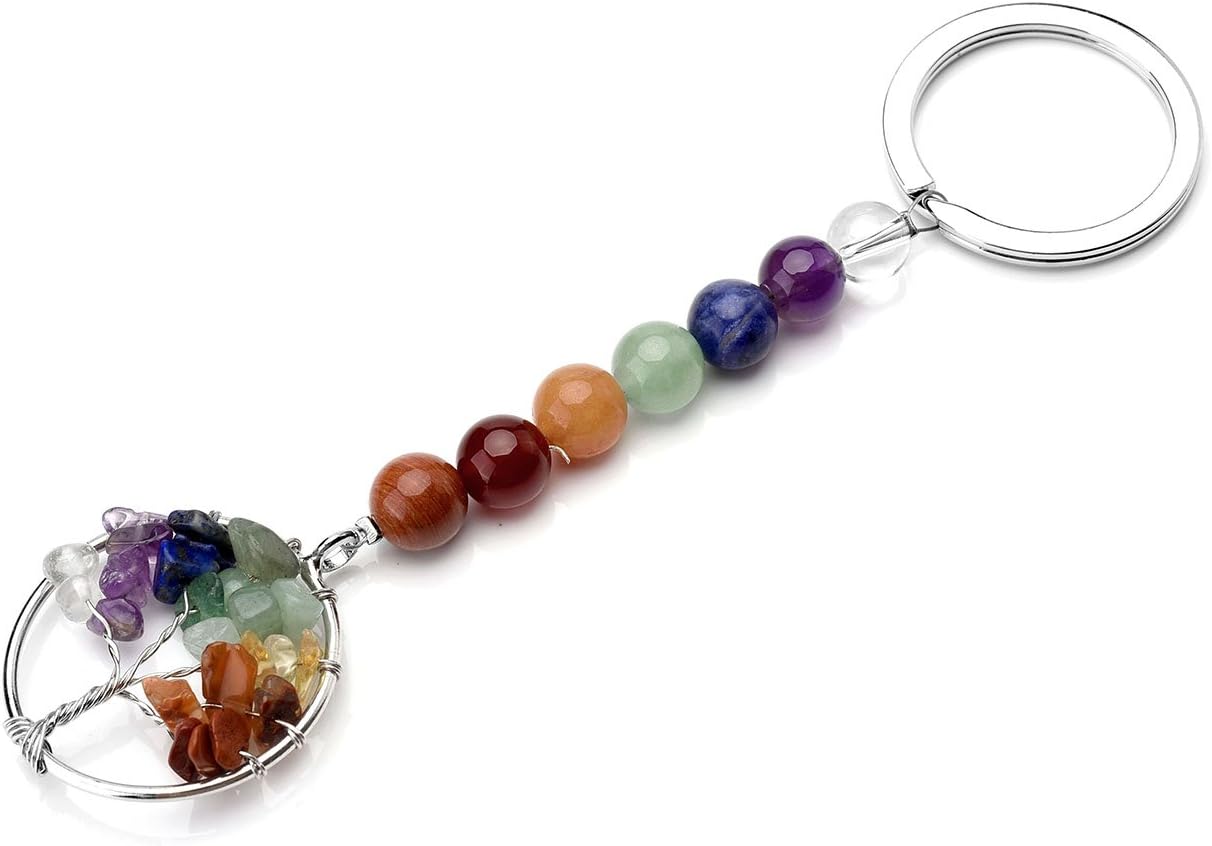 Jovivi 7 Chakra Healing Crystal Tree of Life Keyring Women Tumbled Stone Chakra crystals Key ring Car Keychain for Women Girls Tree of life Gifts - Image 3