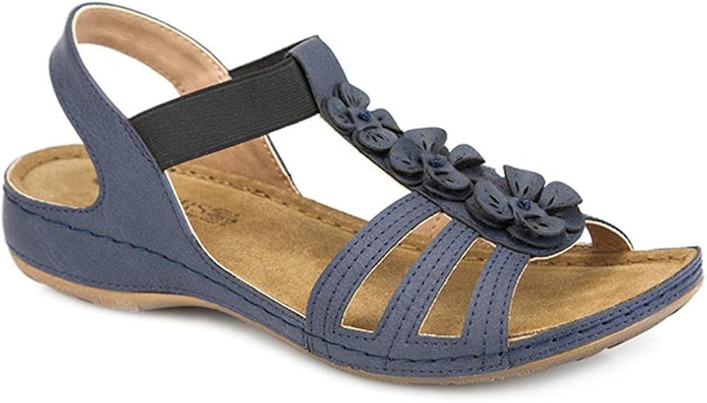 Amazon.com | Pavers Strappy Sandal with Flower Detail 307 763 - Blue Size 7 | Flats