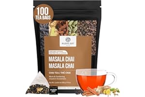 Blendart India's Original Masala Chai Tea bags 100 Count | Eco- Conscious Tea Bags | Premium Assam Black Tea | Ginger and Cardamom Flavour | Whole Loose leaf Tea bags | Indian Spiced Chai Tea Bags