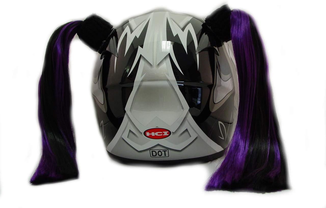 Black & Purple Ladies Girls Helmet Pigtails for Motorcycle or Other Helmets