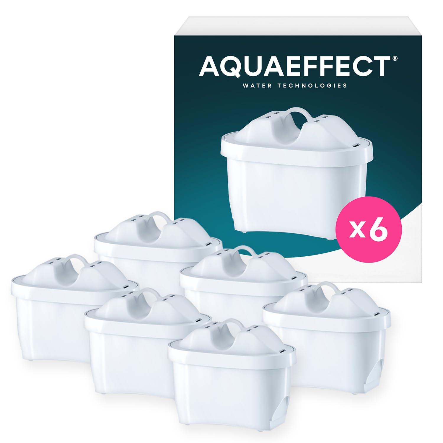 AQUAEFFECT MAX+ Water Filter Cartridges | Reduces Chlorine, Limescale, Microplastics and PFAS | Eco-Friendly (6 Pack)