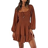 LILLUSORY Women's Long Sleeve Mini Cottagecore Dresses 2026 Fall Outfits Square Neck Casual Flowy Short Dress Fashion