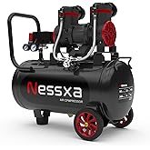 Nessxa 10 Gallon Ultra Quiet Air Compressor with Two Quick Couplers, 2HP 8.76 CFM@ 115PSI Pressure Oil-Free Air Compressor Tank, 70dB Quiet Compressor for Auto Repair, Tire Inflation 110V/60hz