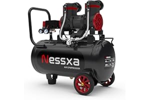 NESSXA 10 Gallon Ultra Quiet Air Compressor with Two Quick Couplers, 2HP 8.76 CFM@ 115PSI Pressure Oil-Free Air Compressor Tank, 70dB Quiet Compressor for Auto Repair, Tire Inflation 110V/60hz