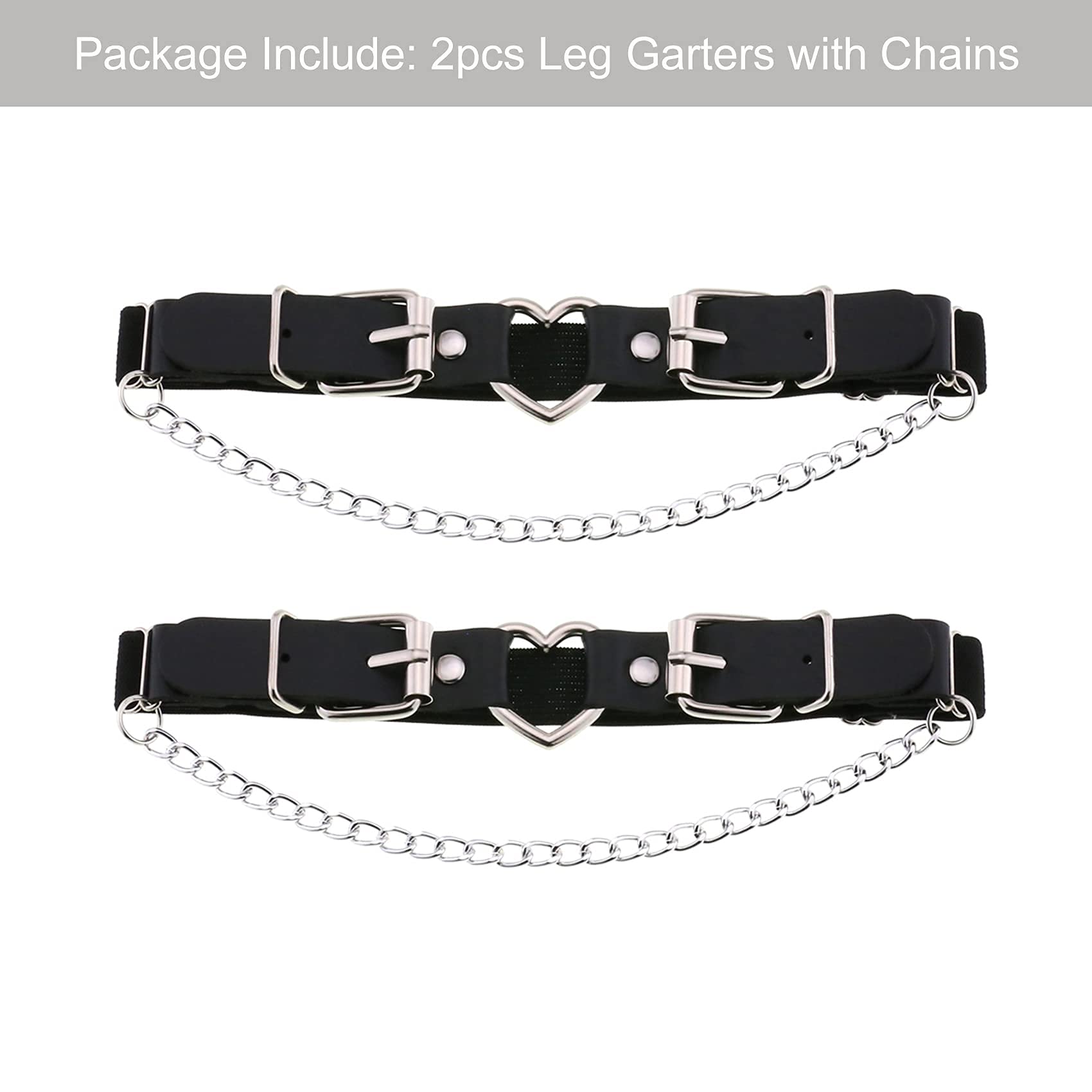 alisikee 2PCs Leather Leg Garter with Chains, Elastic Rock Heart Thigh Garter for Women