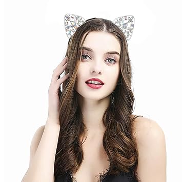 Simsly Haarreif mit Katzenohren, Kristall, für Partys und tägliche Dekoration für Frauen und Mädchen