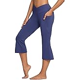 baleaf Women Flare Capri Leggings with Pockets Yoga Pants Bootcut Casual Cotton Work Summer Lounge