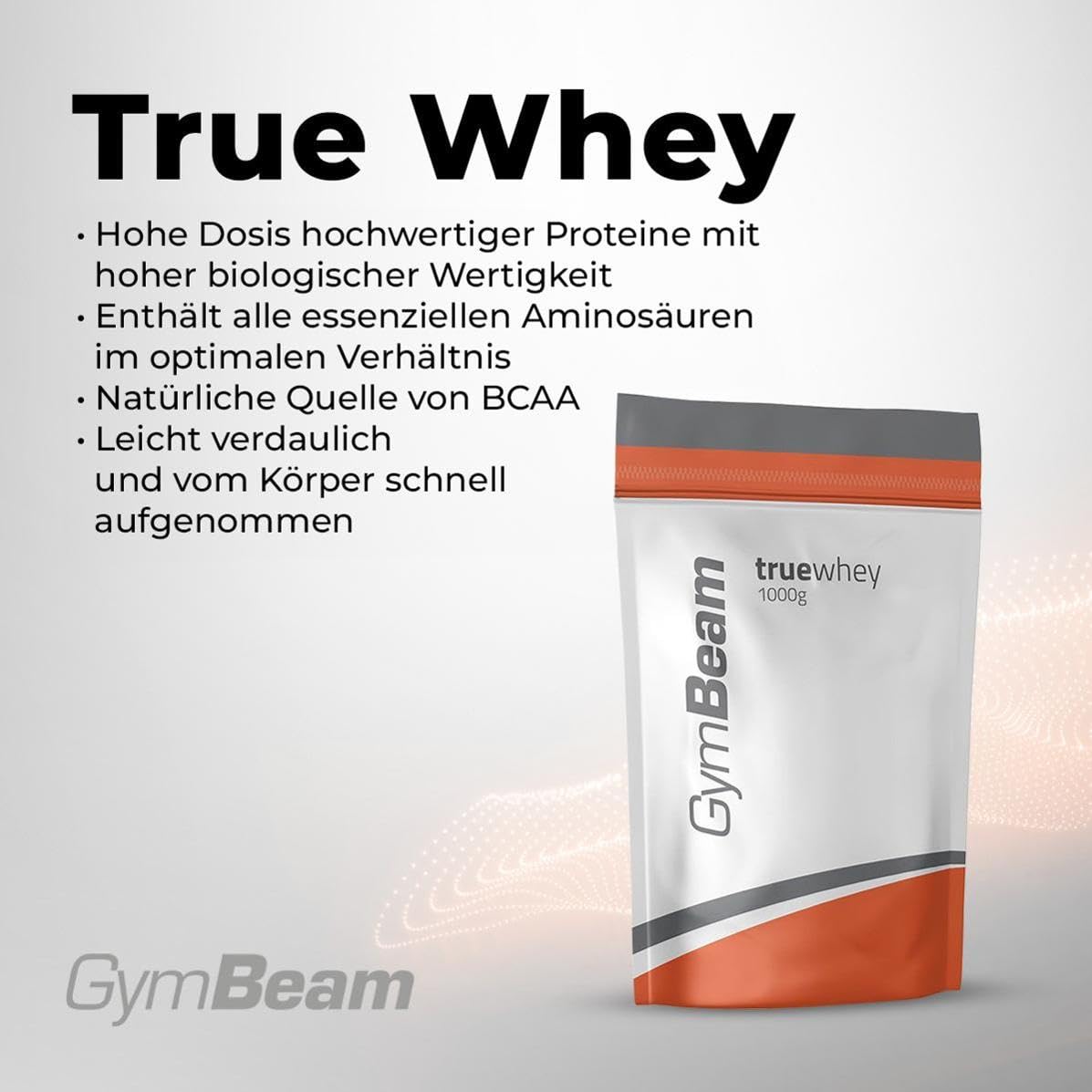 GymBeam True Whey Protein Pulver – Whey Konzentrat schonend filtriert, bis zu 23 g Eiweiß pro Portion, mit BCAA & EAA, für Muskelaufbau und Regeneration, Schokoladen Stevia, 2500 g (83 Portionen) 2