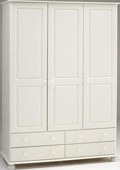 Richmond Steens White 3 Door 4 Drawer Triple Wardrobe Metal Drawer