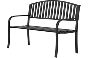 Granper Garden Bench, 50" Outdoor Bench, 660LBS Wrought Iron Porch Bench, Patio Bench with Armrests for Garden Lawn or Yard, Black
