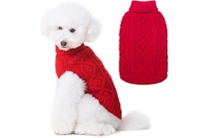 BINGPET Thermal Knitted Dog Sweater for Small Medium Large Dogs,Winter Dog Cat Coat Warm Sweartershirts Outfits,Classic Cable Knit Turtleneck Pullover Dog Jumper Coat Warm Sweartershirts