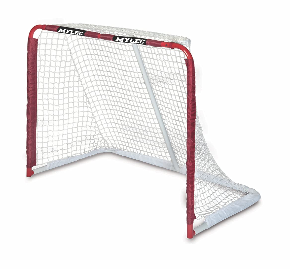 Photo 1 of Mylec Steel Junior Hockey Goal for Indoor + Outdoor (52” x 43”), Easy Assembly, Lightweight, Portable, and Net Weave System (Red, 17 Pounds)