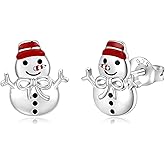 Snowflake Earrings for Women - 925 Sterling Silver Snow Flower Snowman Stud Winter Earring Hypoallergenic for Sensitive Ear Christmas Jewelry Gifts for Her