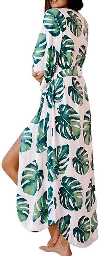 Lazzon Women Cover-ups Cardigan Kimono Swim Cover Up Boho Open Front Maxi Long Swimsuit Dress