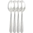 Home Basics 4 Pieces of Hammered Stainless Steel Flatware/Silverware for Dinner, Dessert, Salad, Appetizer – Home, Kitchen, Restaurant, TEA SPOON, Silver