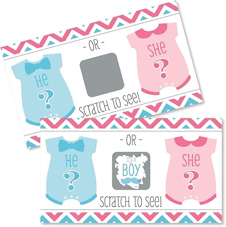 Amazon Co Jp 男の子 シェブロン 性別お披露目 男の子の赤ちゃん用 性別お披露目 スクラッチオフカード ベビーシャワーゲーム 22個セット おもちゃ
