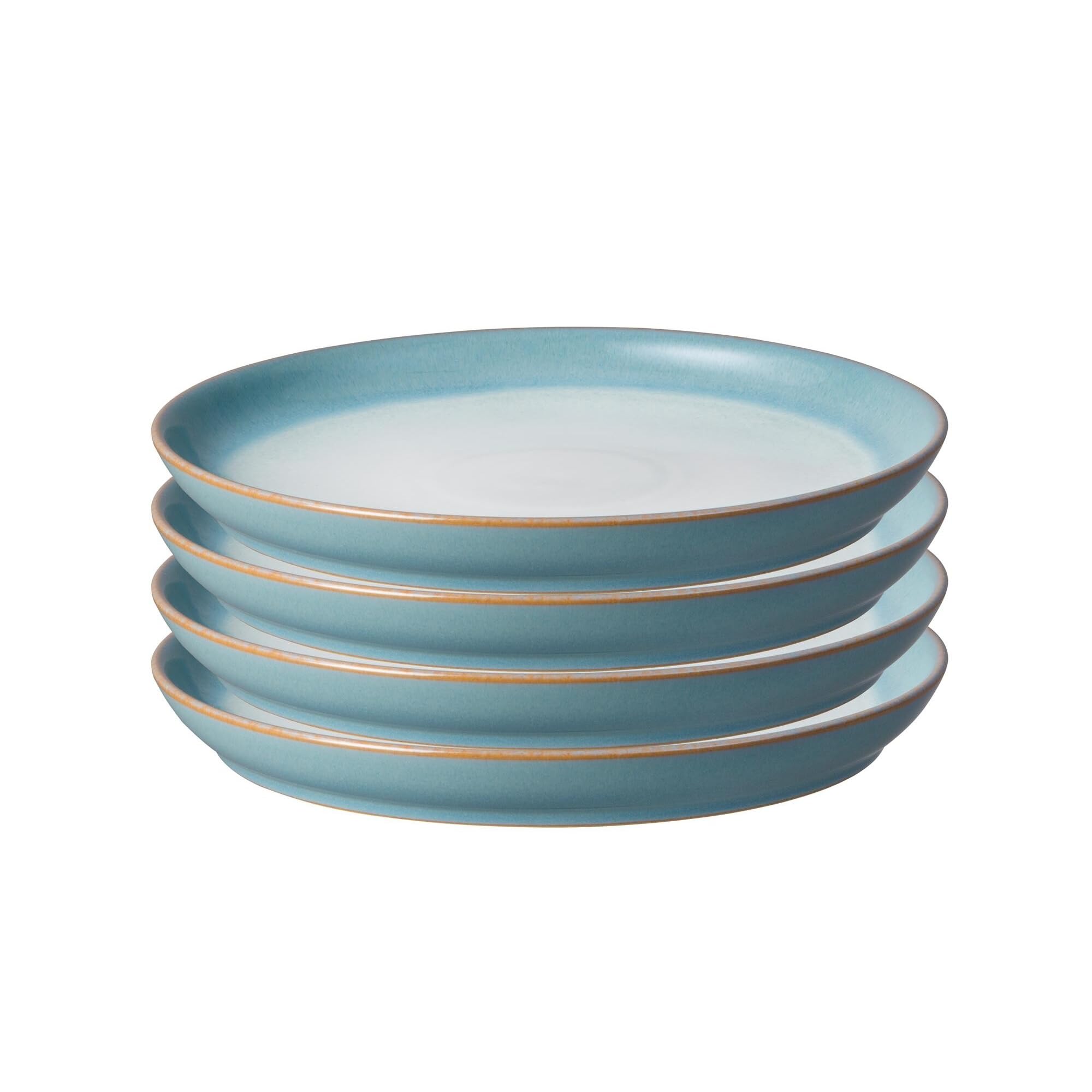 Denby - Azure Haze Blue Coupe Medium Plates Set of 4 - Stoneware Ceramic Plates for Everyday Use - Dishwasher, Oven, Microwave, and Freezer Safe - Blue, White Reactive Gradient Glaze - Chip Resistant