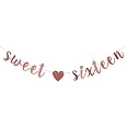 Rose Gold Glitter Sweet 16 Banner - Happy 16th Birthday Bunting Decorations With Pre-Cut Letters - View #6