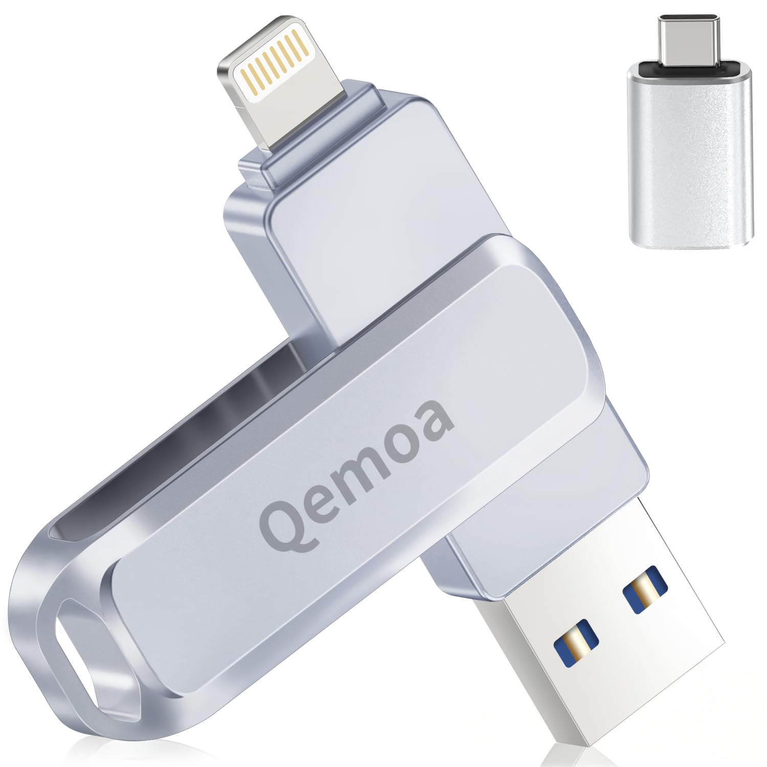 Photo 1 of MFi Certified 512GB Flash Drive Photo Stick for iPhone, External Memory Photo Keeper Storage for Data Saver/Backup/Transfer Files/Picture/Video/iPhone/iPad/iOS/Android/PC (Gray)Available Space: ~484GB