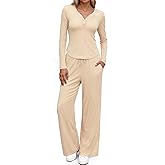 SHESHOW Lounge Sets for Women Button Down Long Sleeve Tops and Wide Leg Pants 2 Piece Sweatsuits Set Loungewear S-XXL