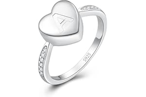 FOOKDUODUO 925 Sterling Silver Cremation Urn Ring Memorial Keepsake Jewelry Gifts Heart Initial Letter Earns for Ashes of Loved Ones