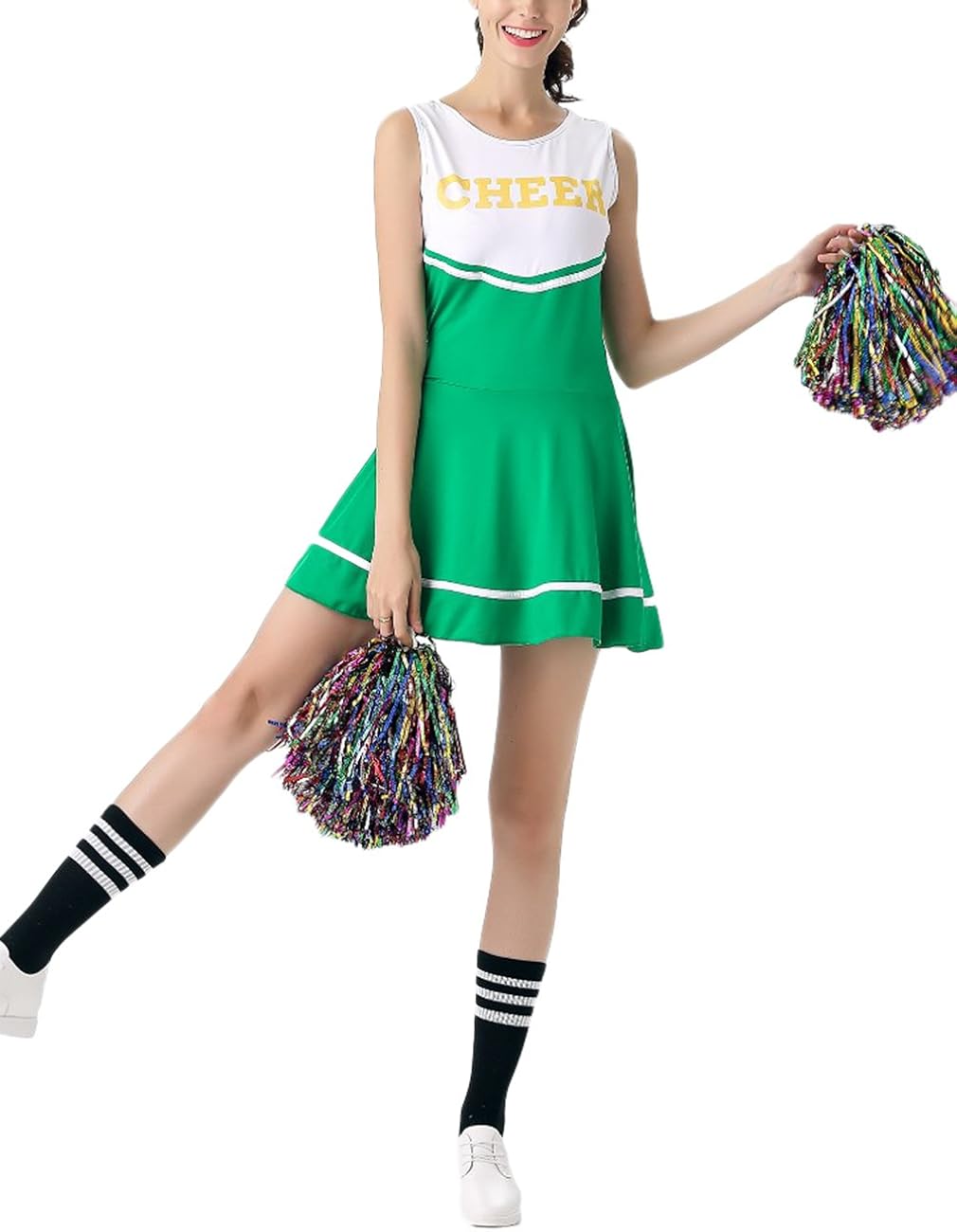 Girl Cheerleading Team Costumes Sleeveless Dress World Cup Skirt(Green