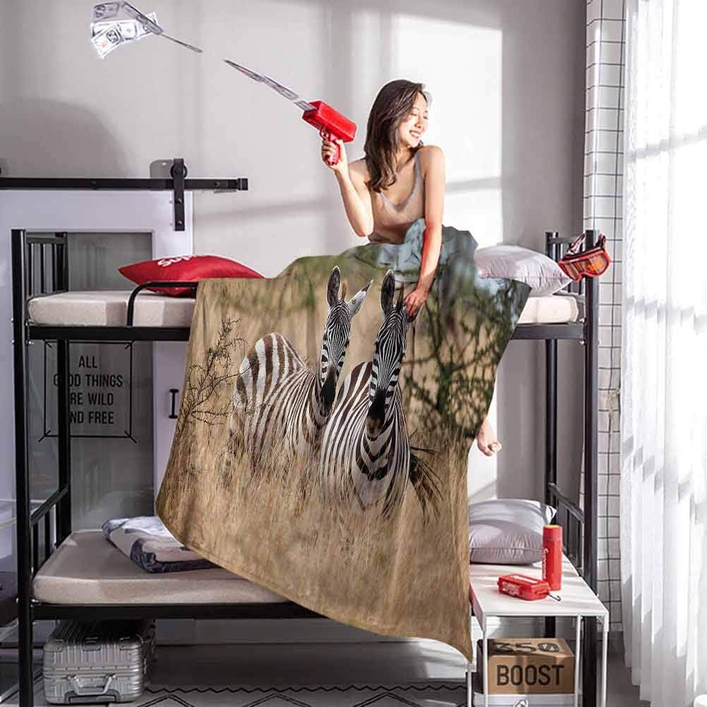 Mademai Africa Plush Blanket Kenyan Zebras in High Bushes