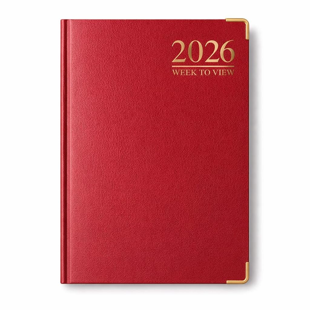 1ABOVE 2026 A5 Week-to-View Diary Premium Hardback Planner with Gilt Edges, Metal Corners & 60 GSM Paper – Elegant Weekly Organizer for Business, Office & Home (Red)