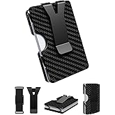 CHJGLNL Minimalist Wallet for Men, Metal Wallet with Cash Strap and Money Clip, Mens Slim Credit Card Holder, Front Pocket Wallets, RFID Blocking, Carbon Fiber Aluminum - 12-22 Card Capacity