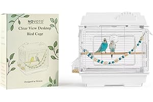 NOVOTO Clear View Bird Cage, Indoor & Travel Small Birdcage for Parakeet, Parrot, Budgies, Cockatiels, Canary |Easy Clean Safe Materials (White, Small)