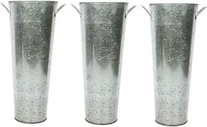 Hosley Set of 3 Galvanized Planters French Buckets with Handles 15 Inch High. Ideal for DIY Craft and Floral Projects Party Favors Festivities Wedding W1