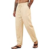 COOFANDY Men's Linen Harem Drawstring Pants Casual Elastic Waist Lightweight Trouser Hippie Summer Beach Yoga Pants