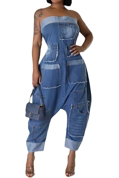 Amazon Pantalones Pantalon De Pechera De Mezclilla Para Mujer