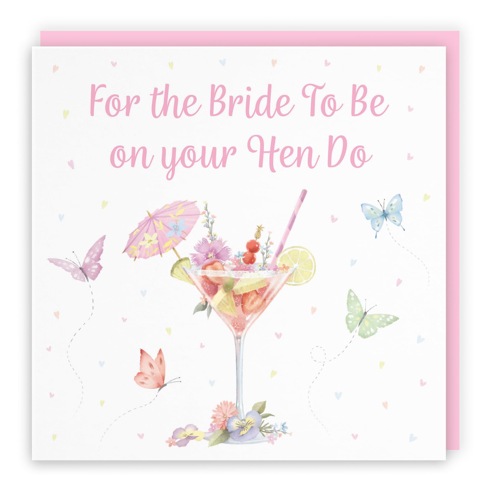 Hunts England - Pink Cocktail And Butterflies Elegant Hen Party Card - Milo's Gallery - Happy Hen Do - For Bride To Be - For Hen Night Celebrations