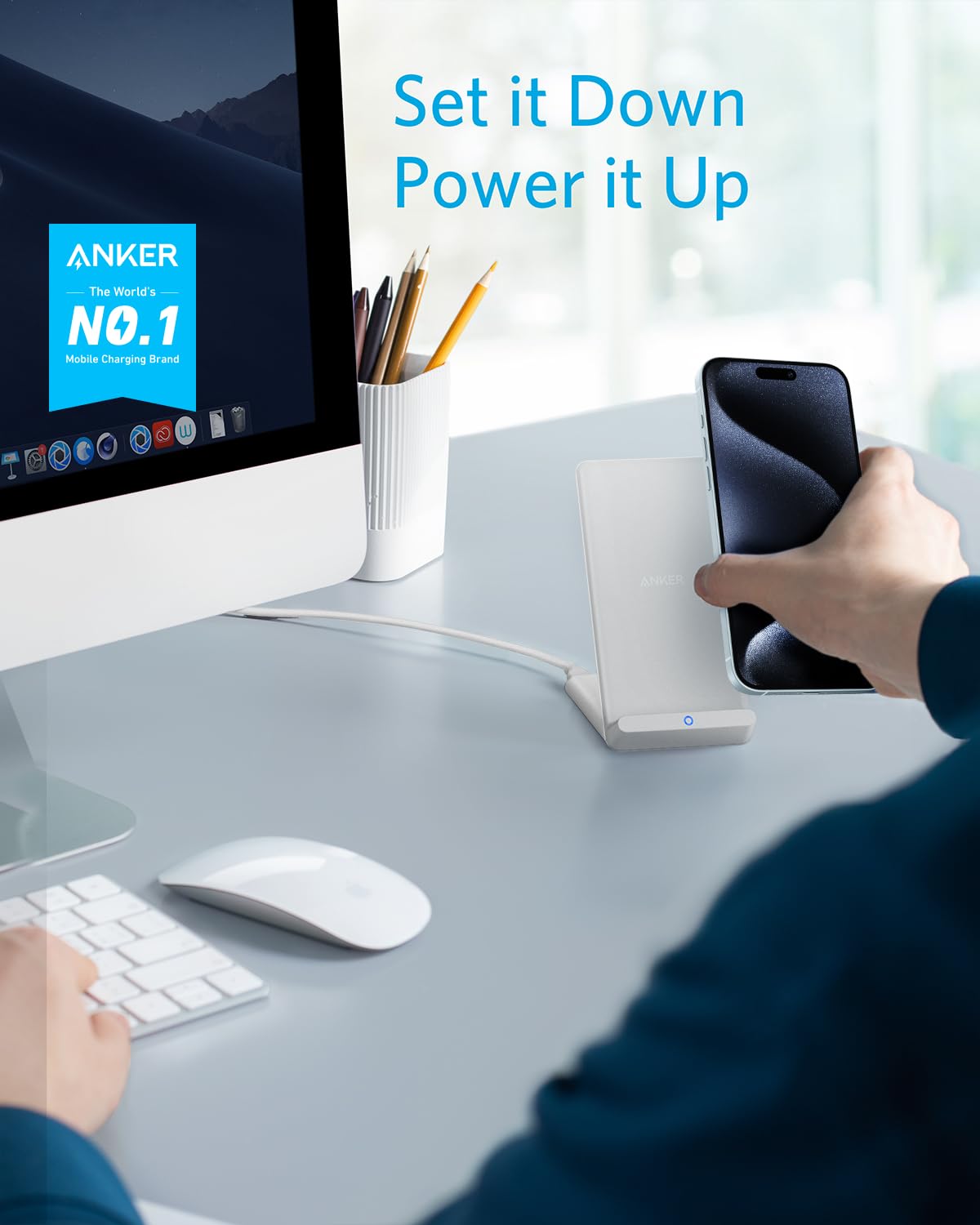 Anker 2 Pack 313 Wireless Charger (Stand), Qi-Certified for iPhone 17/17/17 Pro/17 Pro Max/15/14/13, 10W Fast-Charging Galaxy S23 S22 S21(No AC Adapter)