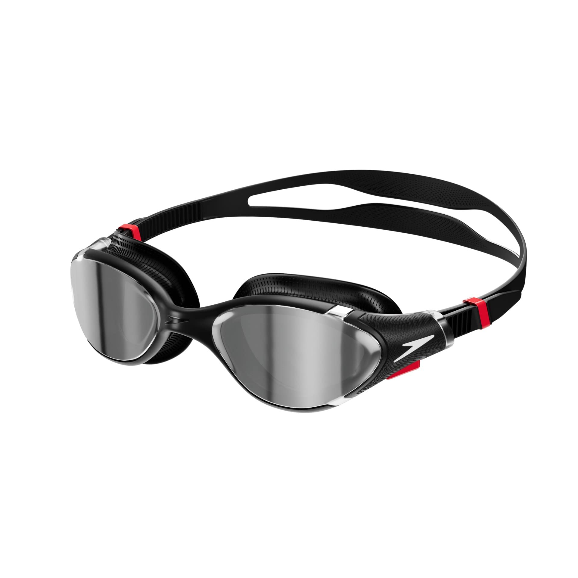 Speedo Unisex Biofuse 2.0 SwiMing Goggles | Patented Easy Adjustment | Anti-fog | Anti-leak | Enhanced Fit | Improved Comfort, Black/Chrome, One Size