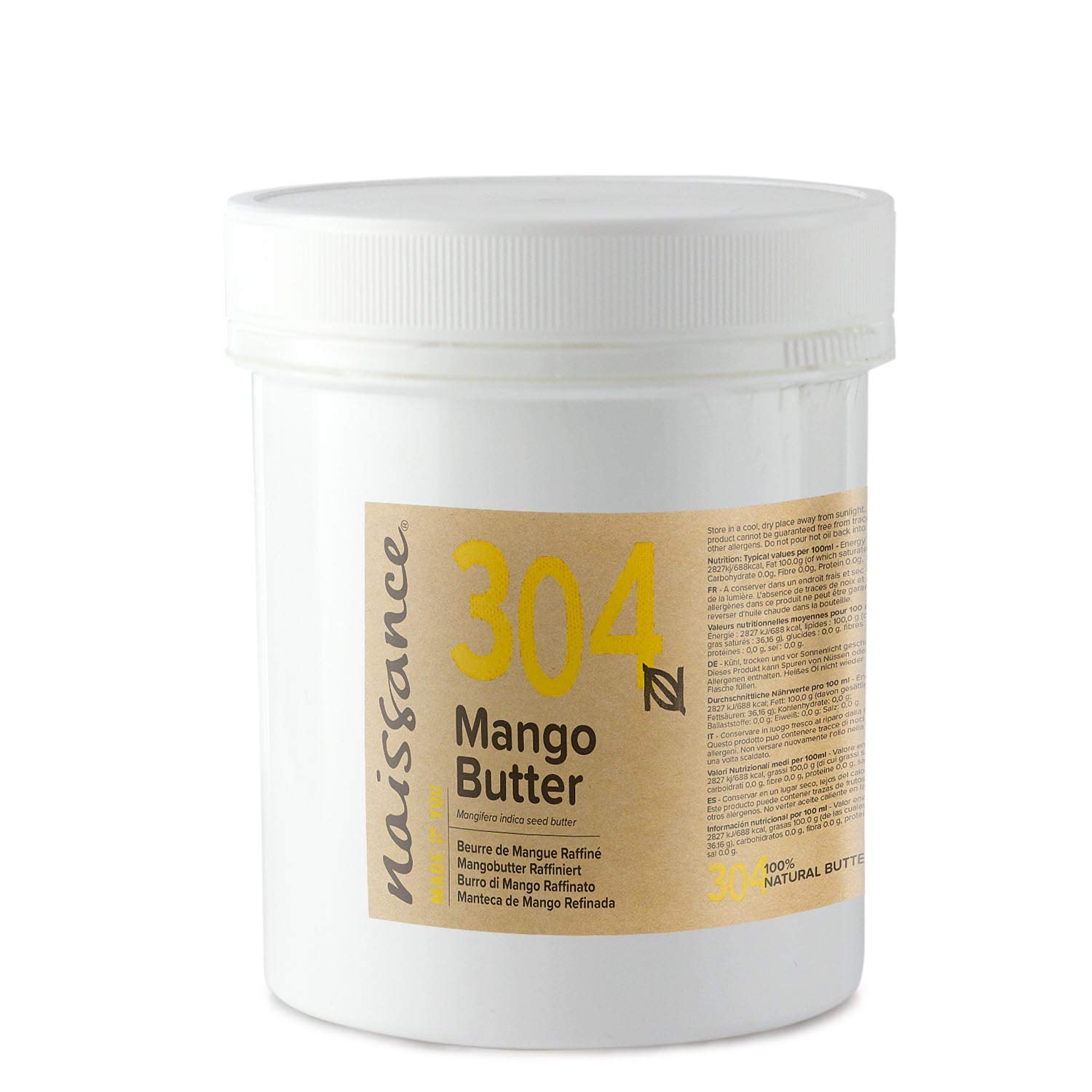 Naissance Refined Mango Butter (No. 304) -100g - Moisturising and Nourishing - for Aromatherapy, Skincare, Haircare, Massage and DIY Beauty Recipes