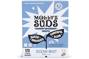 MOLLY'S SUDS Molly’s Suds Laundry Detergent Sheets | Gentle on Sensitive Skin, Powerful Bio-Based Enzymes, Stain-Fighting | Liquidless & Plastic-Free Packaging | 120 Loads (Ocean Mist)