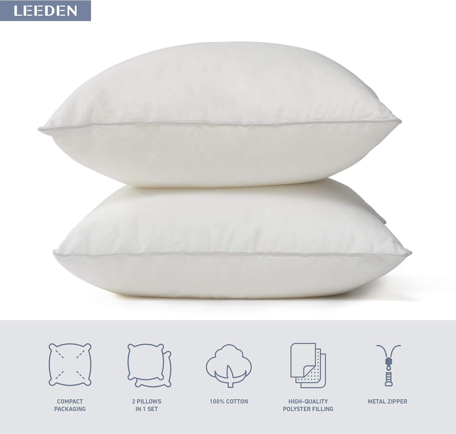 Leeden 18 x 18 Pillow Inserts (Set of 2) - Throw Pillow Inserts with 100% Cotton Cover - 18 Inch Square Interior Sofa Pillow Inserts - Decorative Pillow Insert Pair - White Couch Pillow: Home & Kitchen