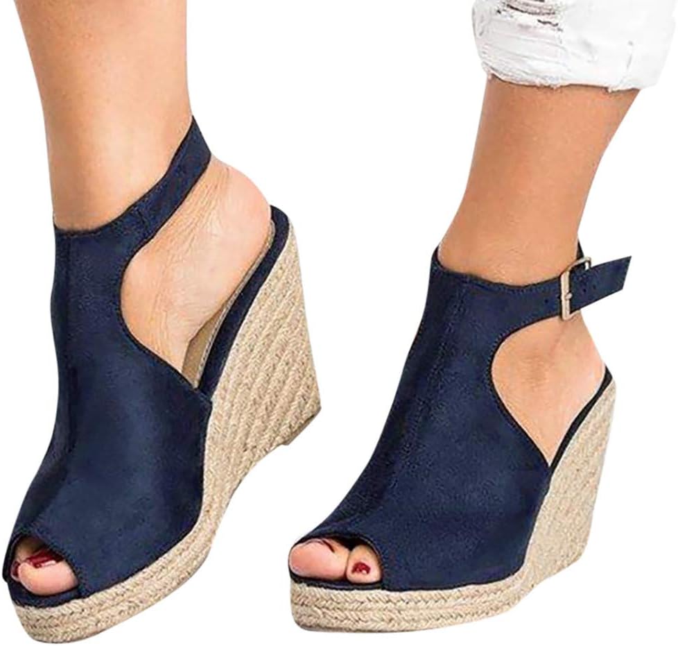 Wedges Sandals,Women's Fish Mouth Espadrilles Slingback Platform Sandals High Heel Ankle Strap Beach Shoes