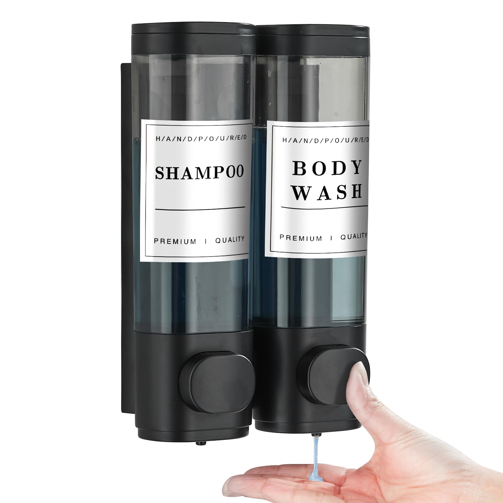 Photo 1 of Shower Soap Dispenser Shampoo and Conditioner Dispenser 2 Chamber No Drill Wall-Mounted Shampoo Dispenser for Shower Wall Mounted Shower Dispenser for Bathroom Hotel Large Capacity,Black