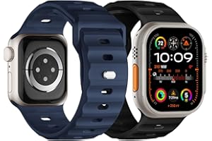 SUITISBEST Sport Bands Compatible with Apple Watch Ultra 2 Band/Apple Watch Ultra Band 49mm 45mm 44mm 42mm for Men, Soft Silicone Wristbands Waterproof Replacement Strap for iWatch Series 9 8 7 6 5 4 SE, 2 Pack