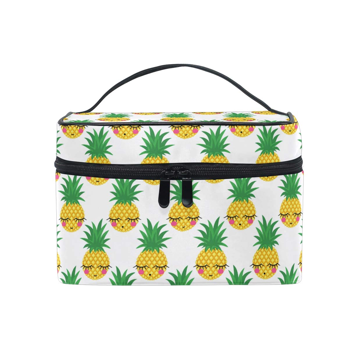 Makeup Bag, Cute Pineapple Print Cosmetic Toiletry Storage Organiser Case Large Travel Handle Personalised Pouch with Compartments for Teenage Girl Women Lady