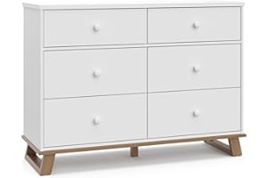 Storkcraft Modern 6 Drawer Dresser (White with Vintage Driftwood) - Kids Bedroom Dresser with 6 Drawers, Stain-Resistant Surf