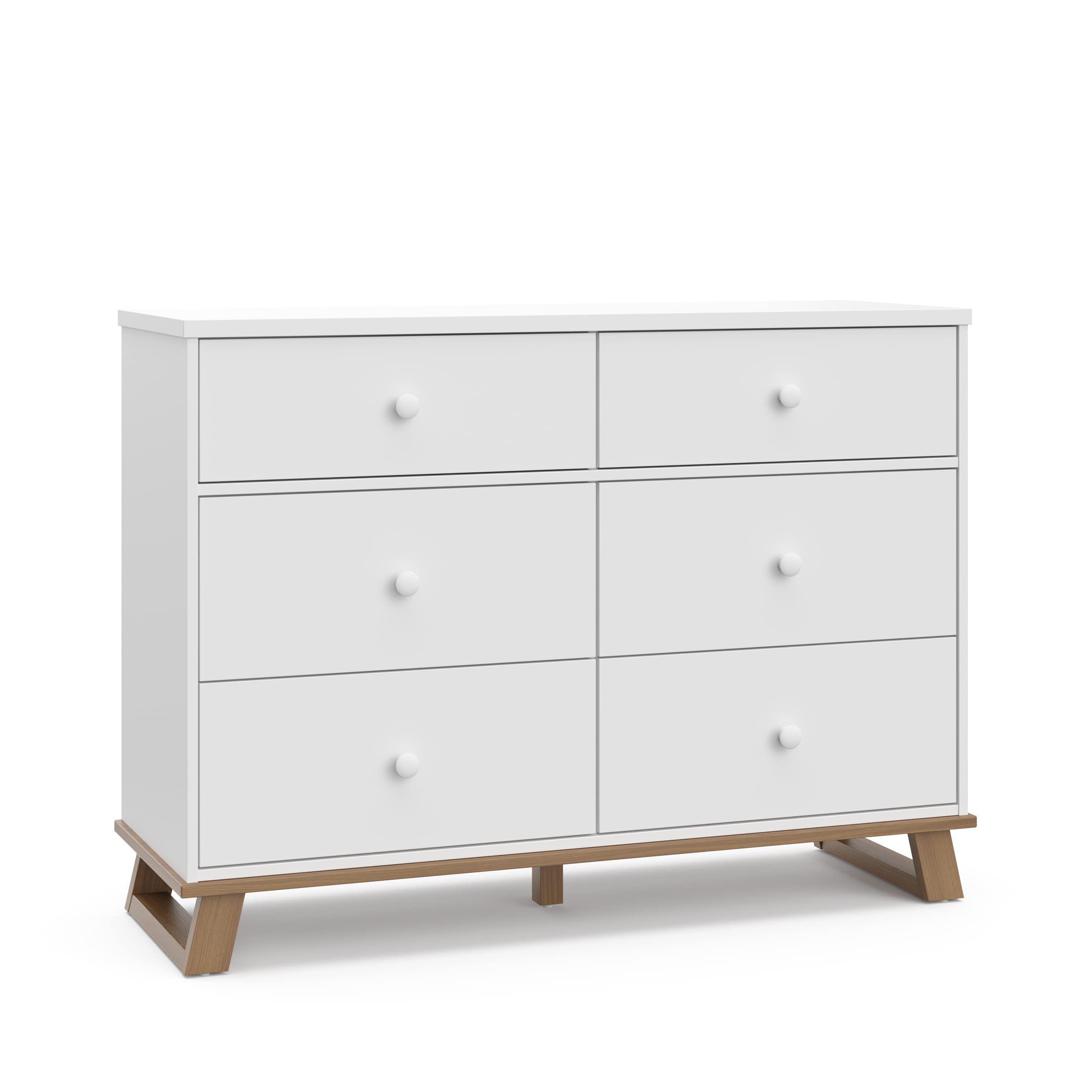 Photo 1 of *** USED, UNKNOWN MISSING PARTS ***Storkcraft Modern 6 Drawer Double Dresser (White with Vintage Driftwood) – GREENGUARD Gold Certified, Modern Double Dresser for Nursery and Kids Bedroom, Wide Dresser Organizer for Children’s Bedroom