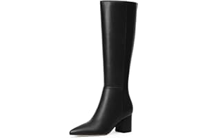 Easyfox Knee High Boots for Women Chunky Heel Pointed Toe Boots Side Zipper Long Boots